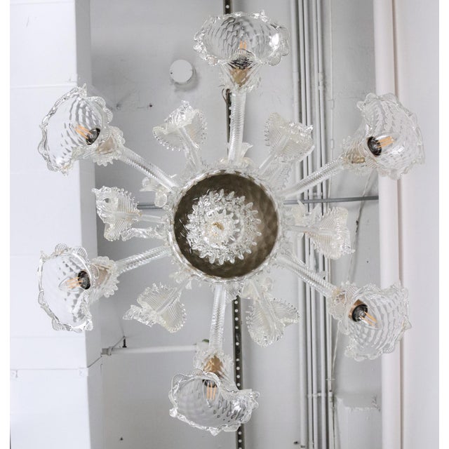 Large Vintage Clear Six Arm Murano Style Glass Chandelier For Sale - Image 11 of 12