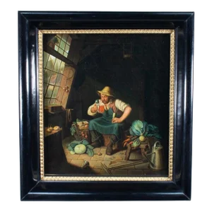 Mid-19th Century Continental Oil on Canvas of Man Drinking