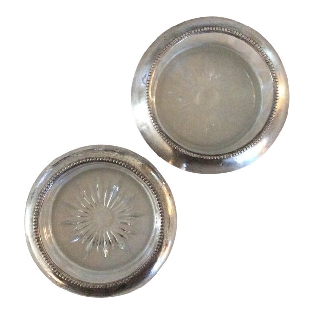 Vintage Sterling Silver Trimmed Coasters - a Pair For Sale