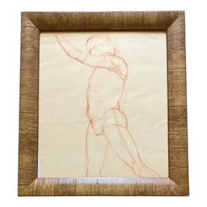 1940’s Original Abstract Expressionist Nude Figure Sepia Drawing
