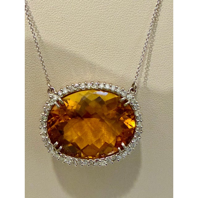 Silver Natural 48 Carat Oval Citrine & Diamond Pendant 14 Karat White Gold Necklace For Sale - Image 8 of 8
