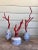 Set of 3 Chinoiserie Chic Style Faux Red Coral Specimens in Blue & White Vases For Sale - Image 4 of 11