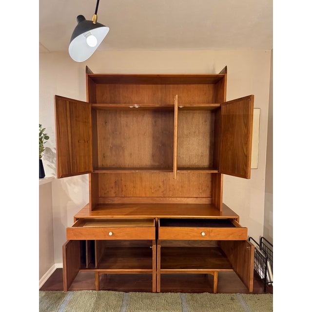Drexel A Beautiful Mid Century Modern Walnut and Cane Hutch Designed by Kipp Stewart for Drexels “Declaration” Line, Circa 1960s For Sale - Image 4 of 12
