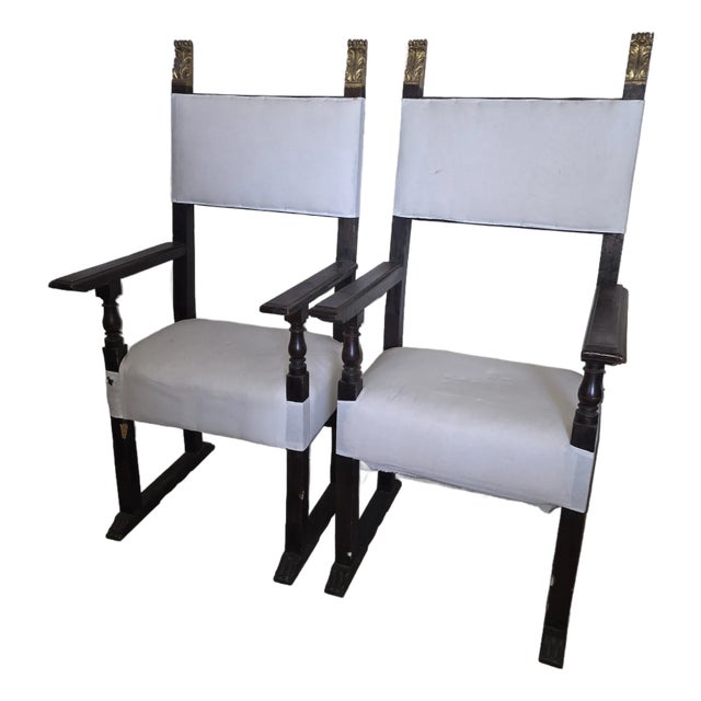 Pair of Early Italian Hall Chairs With Giltwood Details For Sale