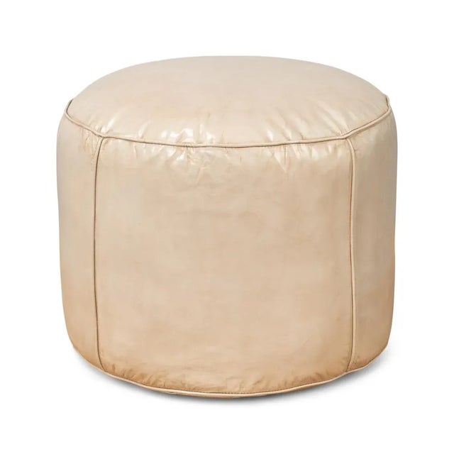 Animal Skin Beige Round Leather Ottoman For Sale - Image 7 of 10