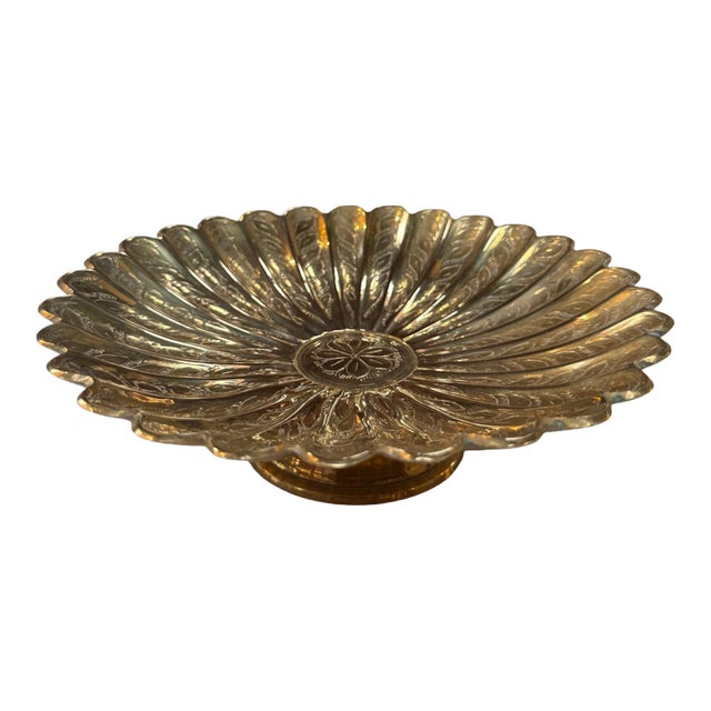 Vintage Solid Brass Pedestal Bowl For Sale
