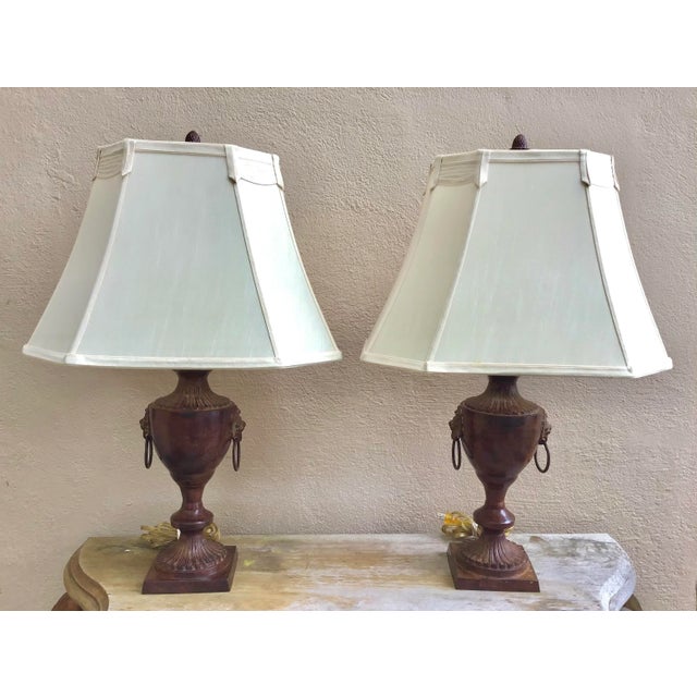 Neoclassic Metal Lion Handle Urn Lamp For Sale - Image 10 of 10