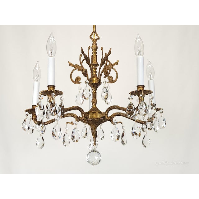 Antique 5 Light Beautiful Bonny Bitty Brass Cut Lead Glass Crystal Chandelier For Sale - Image 11 of 12