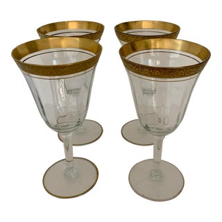 Art Deco Gold Rimmed Wine Glasses -Set of 4 For Sale