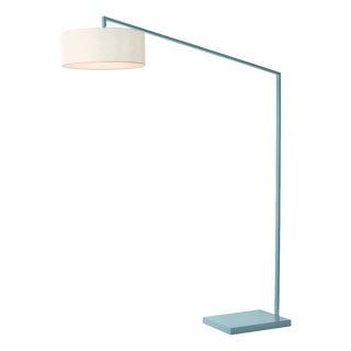 Stretch 87"h 1-Light Arc Lamp, White Linen Shade, Turquoise Body, Dimmable, for Living Room or Bedroom For Sale