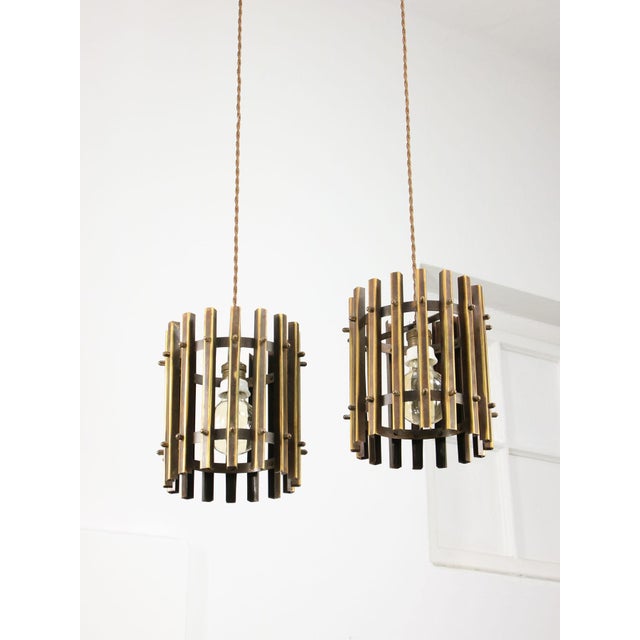 Vintage Italian Brass Cage Pendant Lamps, 1970s, Set of 2 For Sale - Image 11 of 15