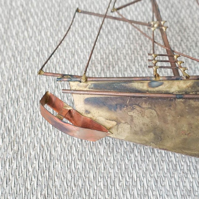 Brown Brutalist Boat with Harbour Village Wall Sculpture by Curtis Jeré for Artisan House, USA, 1970s For Sale - Image 8 of 14