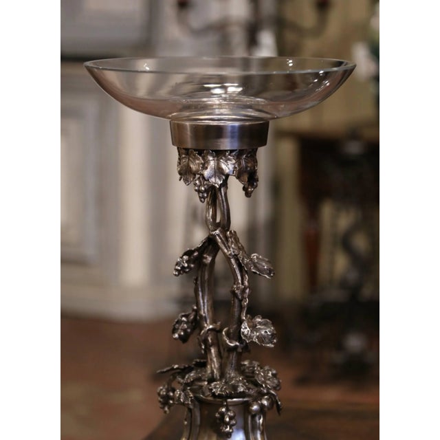 Mid-Century French Louis XV Silvered Bronze Surtout With Glass Bowl For Sale - Image 4 of 8