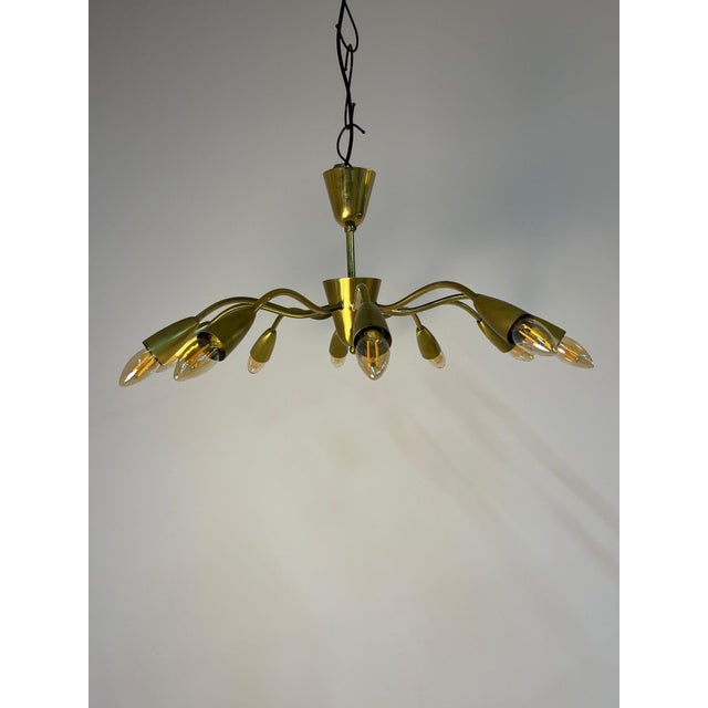 Brass 10-Arm Chandelier, 1950s For Sale - Image 5 of 11