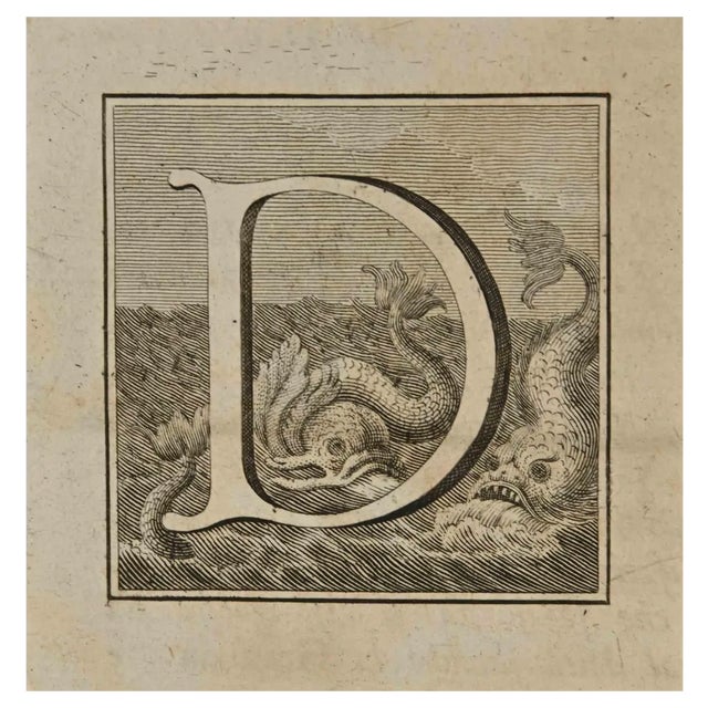 Luigi Vanvitelli, Letter of the Alphabet D, Etching, 18th Century For Sale