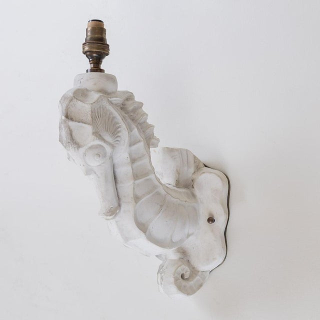1950s 1950s Pair of Large Plaster Seahorse Wall Sconces For Sale - Image 5 of 11