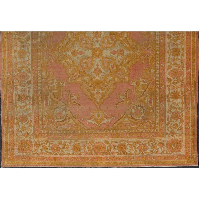 Antique Indian Amritsar Rug in Acidic Yellow, Pink and Ivory With Medallion. Keivan Woven Arts rug / X23-0303-362 / 1920...