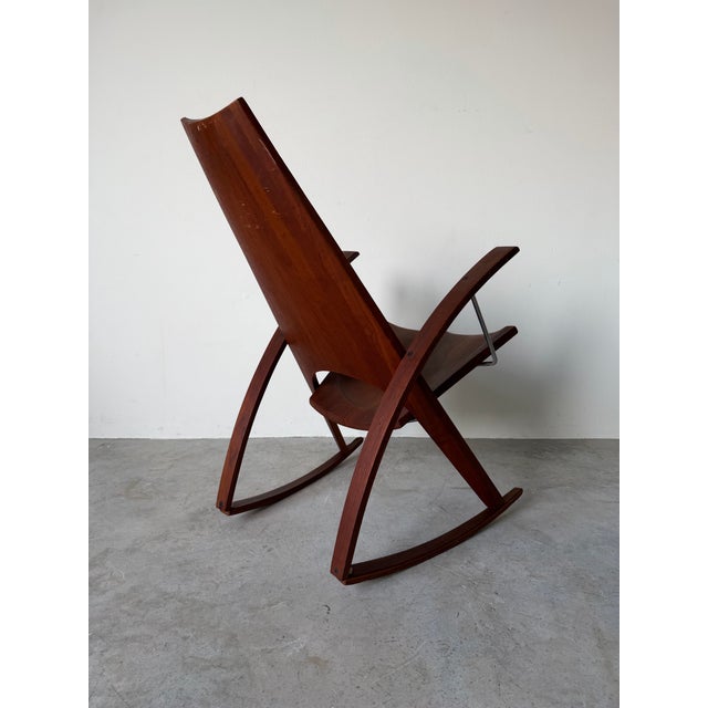 Mid-Century Modern 1973 Leon Meyer California Studio Modern Sculptural Teak Rocking Chair For Sale - Image 3 of 12