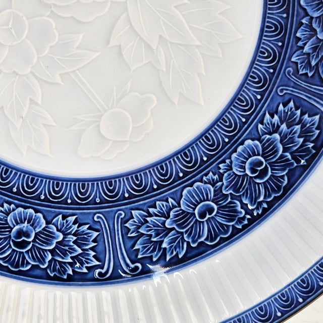 Late 20th Century Arita Mansen Signed Embossed Cobalt Blue Platter/Bowl For Sale - Image 5 of 8