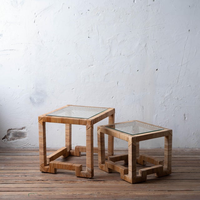 1970s Rattan-Wrapped Nesting Tables Attributed to Bielecky Brothers, c.1970 For Sale - Image 5 of 9