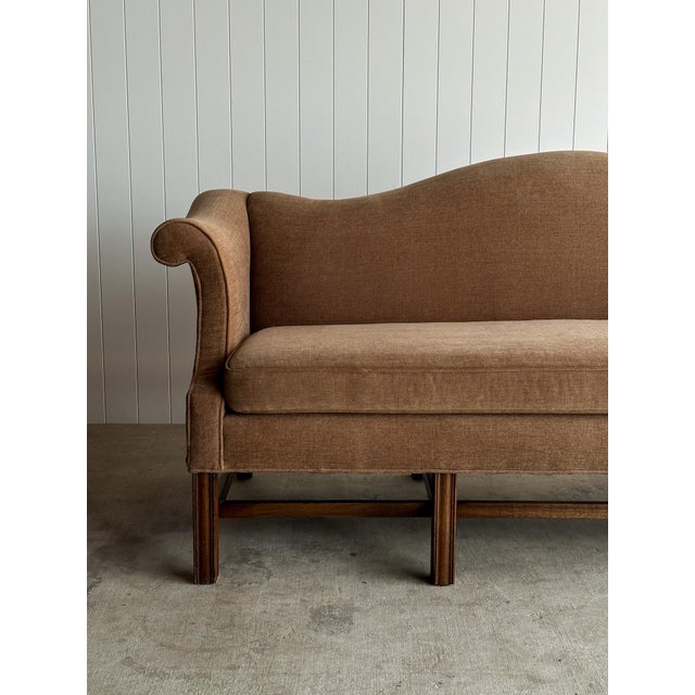 English Vintage Chippendale-Style Camelback Sofa For Sale - Image 3 of 17