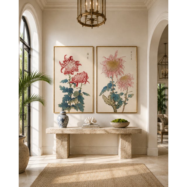 Not Yet Made - Made To Order Crimson & Blush Diptych – Vintage Japanese Botanical Prints (Set of 2), 40" X 60" For Sale - Image 5 of 8