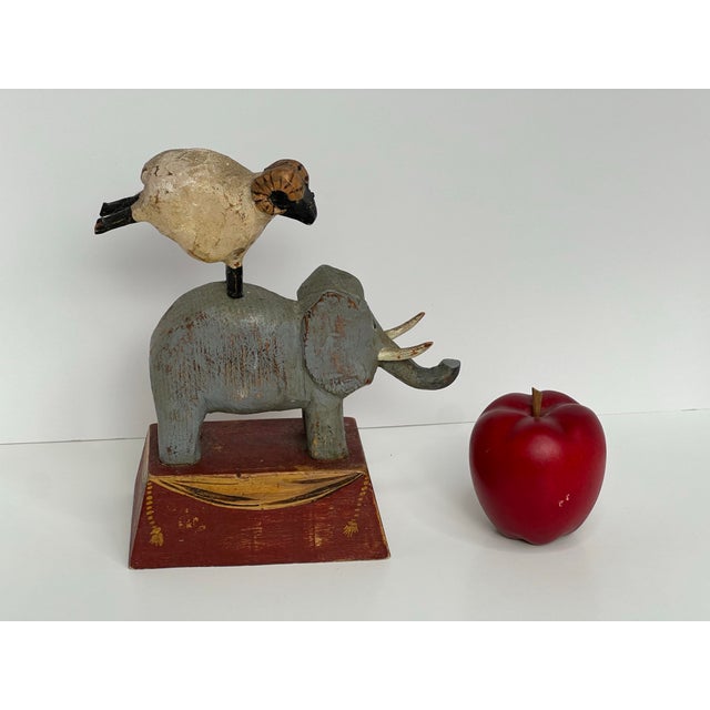 Original Signed Tom Kelly Folk Art Elephant Ram Wood Sculpture For Sale - Image 4 of 12