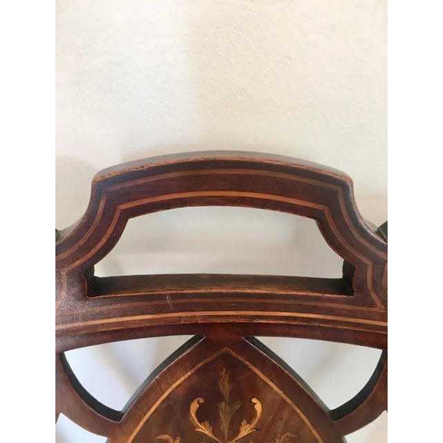 Antique edwardian inlaid mahogany armchair having an attractive quality inlaid mahogany shaped top rail and open pierced...