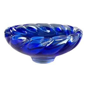 Vintage Art Glass Encased Cobalt Blue and Clear Blown Glass Dish