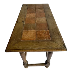 Mid 19th Century Occasional Side Table (Wood & Antique Tile Inlaid Top)