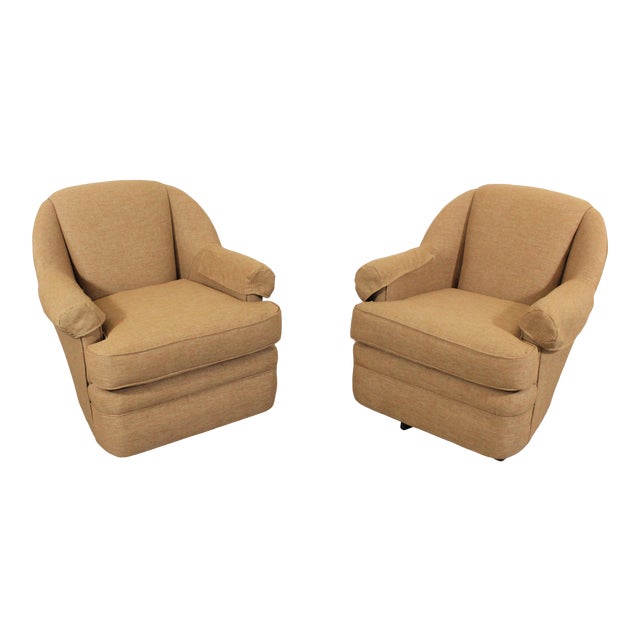 Pair Of Mid Century Modern Style Barrel Back Swivel Club Chairs Chairish