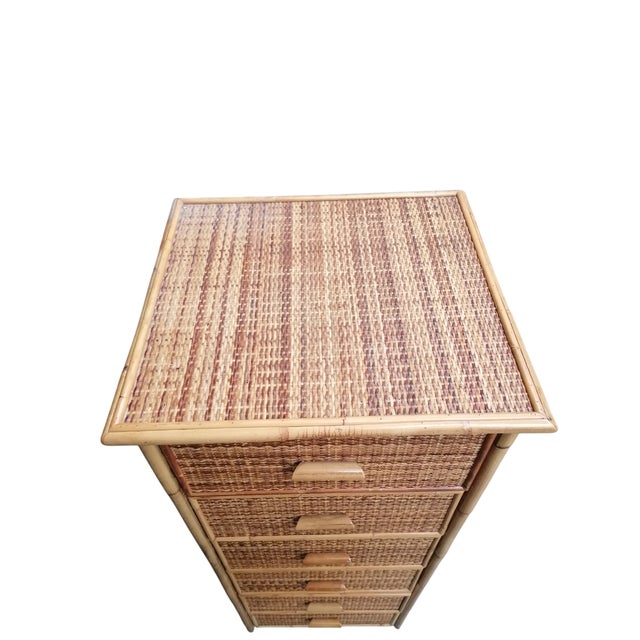 Wood Chest of Drawers in Cane with Bamboo and Wicker, 1970s For Sale - Image 7 of 11