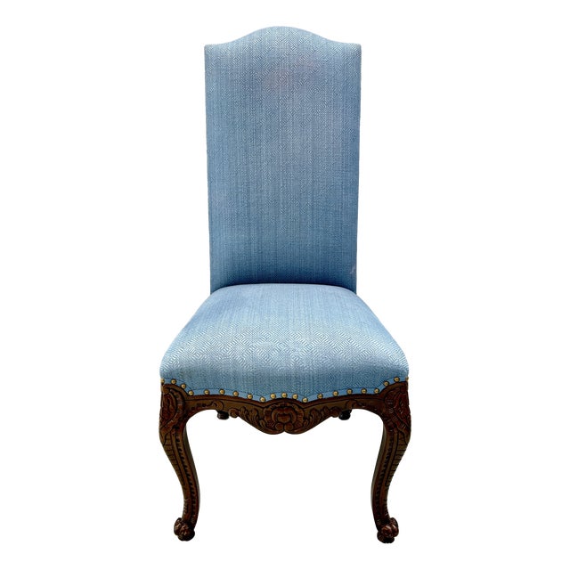 Louis XV Dining Chair in Blue Upholstery For Sale