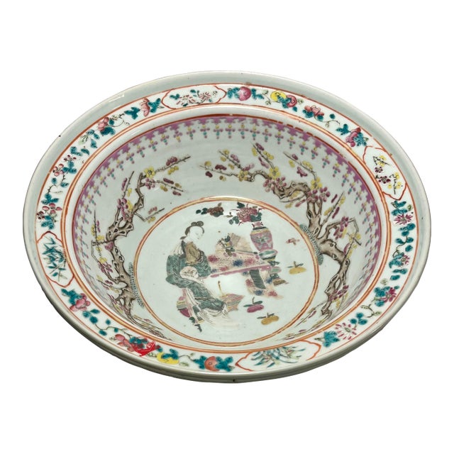 Circa 1915-1920 Early Republic Chinese Kanghxi Style Big Porcelain Bowl 13.5"d For Sale