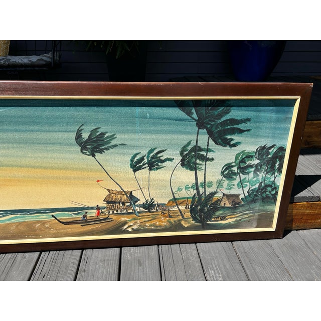 The product is a vintage Carlo Of Hollywood Art Hawaiian Polynesian Tropical Oil Painting from the Mid-Century Modern era....