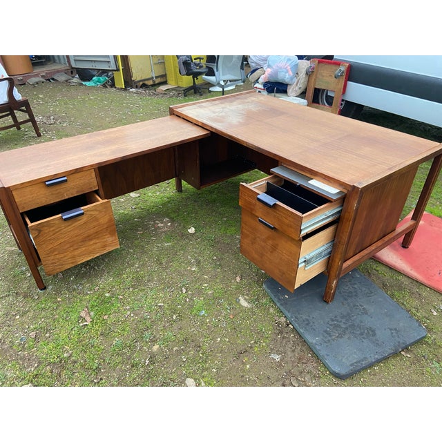Vintage Mid Century Modern Walnut Corner Desk For Sale - Image 11 of 12