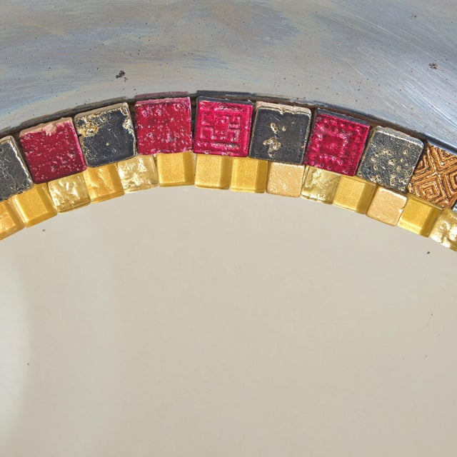 1970s French Chrome Wall Mirror with Ceramic + Glass Tesserae, 1970s For Sale - Image 5 of 9