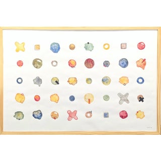Tina Ruyi "Little Blobs" Contemporary Colorful Watercolor Geometric Dot Grid Painting, 2024 For Sale