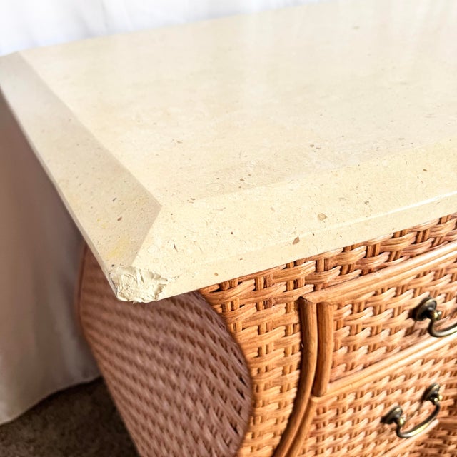 Wood Vintage Boho Chic Tessellated Stone Top Wicker Dresser by Whitecraft For Sale - Image 7 of 8