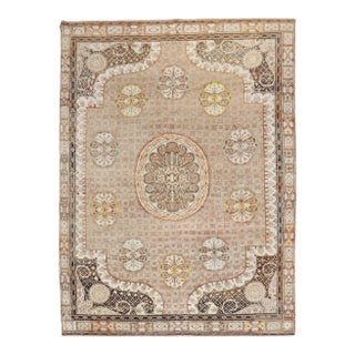 Zabihi Collection Brown Floral Turkish Intermediate Square Rug For Sale