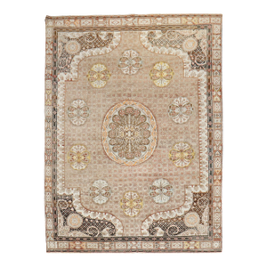Zabihi Collection Brown Floral Turkish Intermediate Square Rug