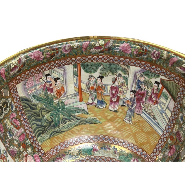 Vintage Chinese Famille Rose People House Graphic Large Porcelain Bowl Pot For Sale - Image 12 of 12