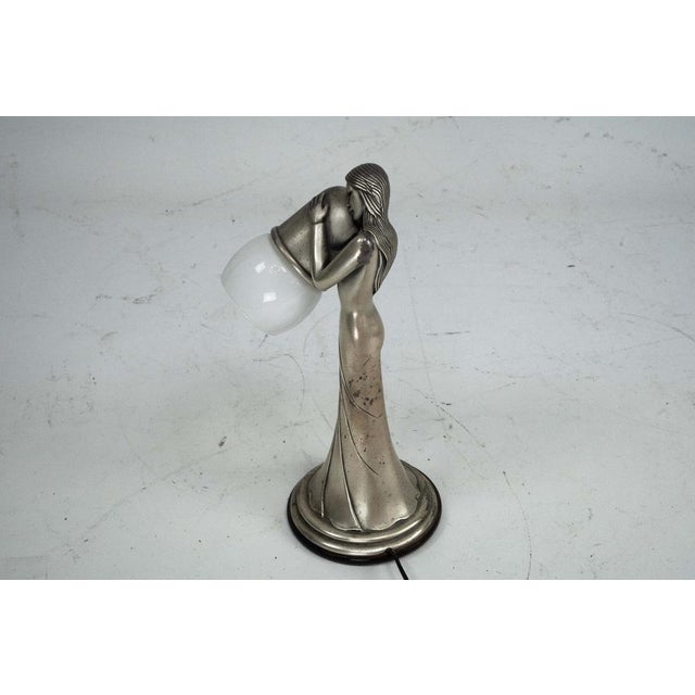 Silver Silver Vermeil Figural Table Lamp with Opaline Glass, Italy, 1960s For Sale - Image 8 of 11