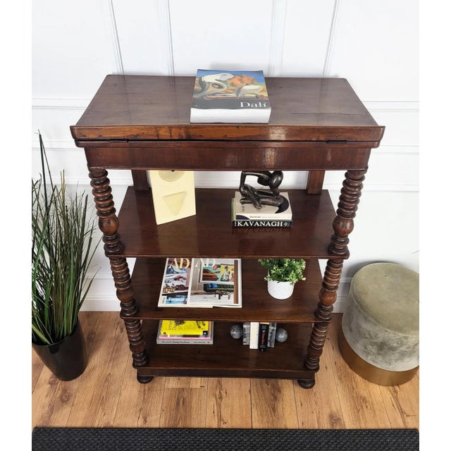 1950s Italian Carved Walnut Wood Three Shelves, 1950s For Sale - Image 5 of 10
