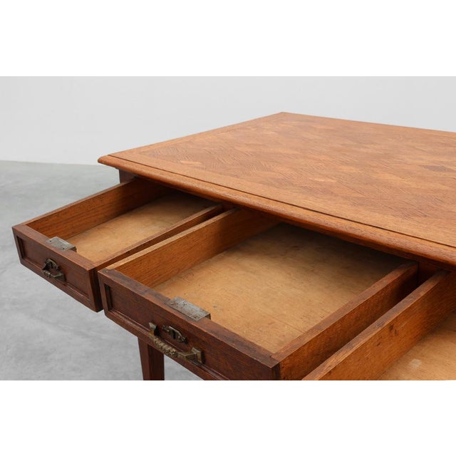 Art Deco Carved Oak Table with Copper Details, Belgium, 1920s For Sale - Image 6 of 13