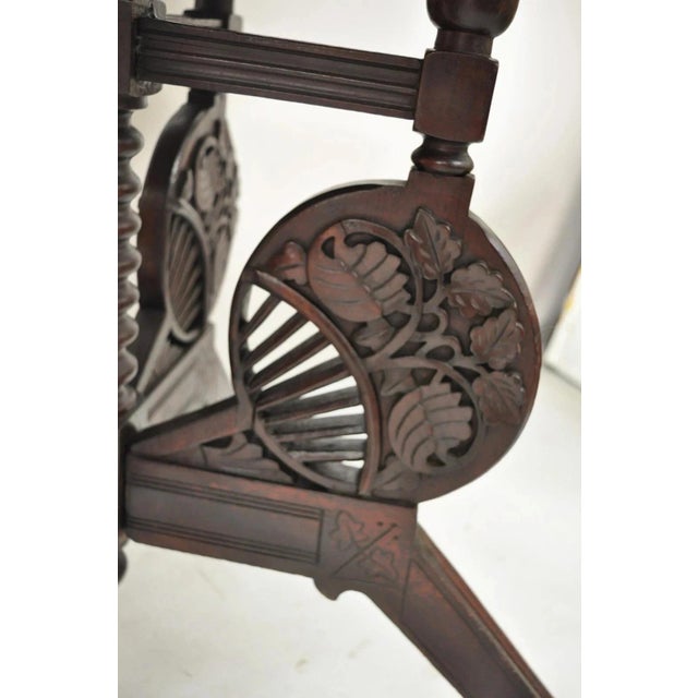 Antique Eastlake Victorian Floral Carved Walnut Marble Top Parlor Side Table For Sale - Image 4 of 9