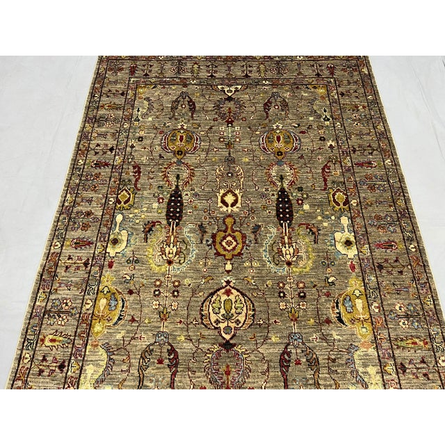2000 - 2009 Sultani Pineapple Floral Wool Rug in Gray and Burgundy, 4'10" X 6'5" For Sale - Image 5 of 15