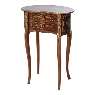 French Rosewood, Ormolu, Marquetry & Inlaid 2 Drawer Kidney Shaped Stand C1920 For Sale