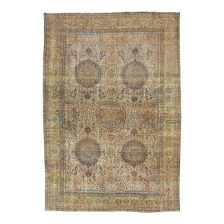 1910s Antique Kerman Persian Wool Rug With Multicolor Rosette Motif For Sale