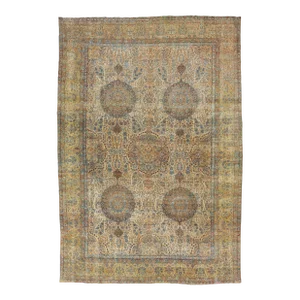 1910s Antique Kerman Persian Wool Rug With Multicolor Rosette Motif